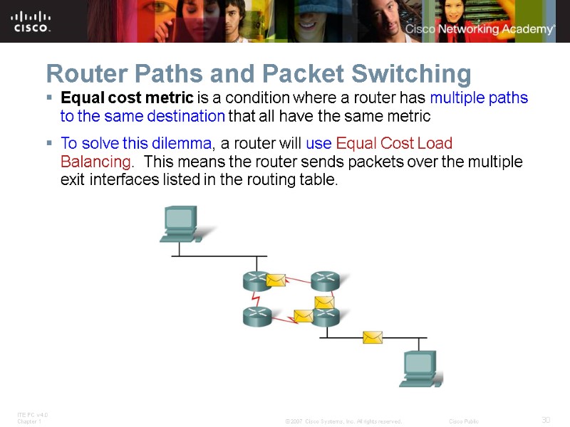 Router Paths and Packet Switching Equal cost metric is a condition where a router
